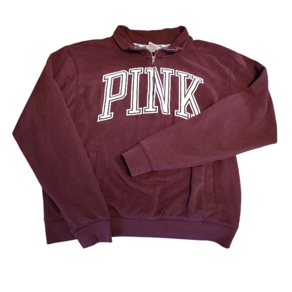 PINK VS 2014 Maroon Red White Logo Quarter Zip Pullover Sweatshirt Medium - Picture 3 of 13
